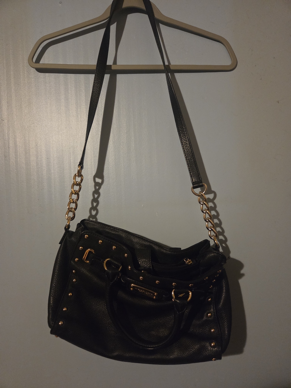 Michael Kors Black Leather Shoulder Bag with Gold Hardware